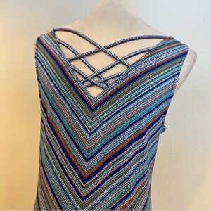 Sleeveless Chevron Stripe stretchy asymmetrical midi Dress size medium